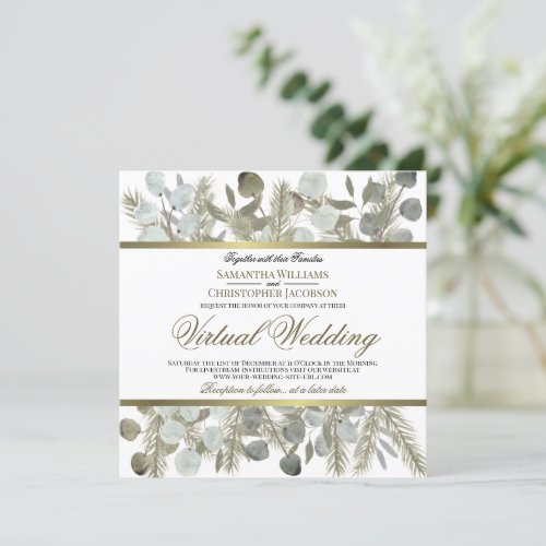 Rustic Eucalyptus  Pine Elegant Virtual Wedding Invitation