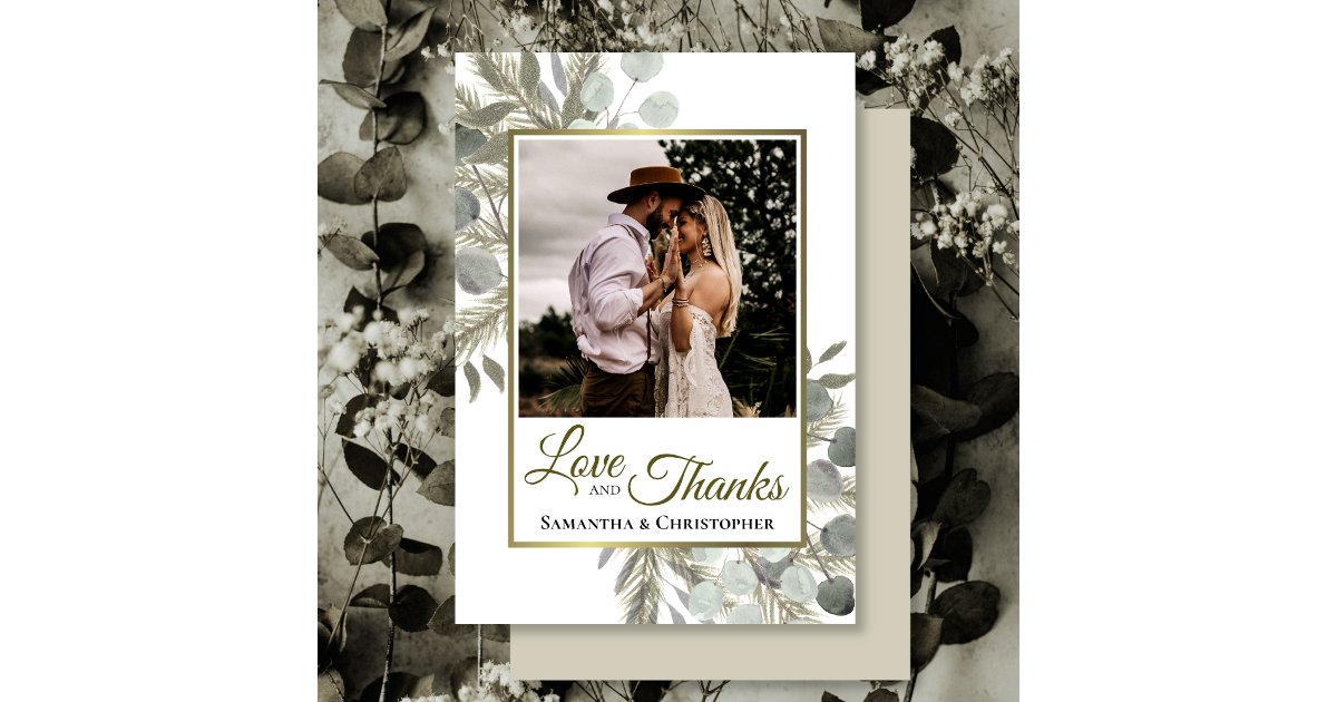 Rustic Eucalyptus & Pine Love & Thanks Wedding Thank You Card | Zazzle