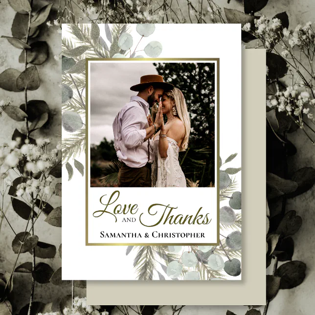 Rustic Eucalyptus & Pine Love & Thanks Wedding Thank You Card | Zazzle