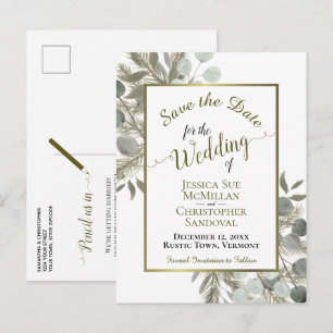 Rustic Eucalyptus & Pine Wedding Save the Date Announcement Postcard