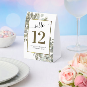 Rustic Eucalyptus & Pine Wedding Table Number Paper Table Tent
