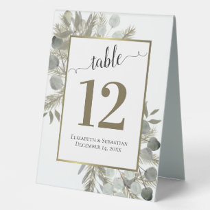 Rustic Eucalyptus & Pine Wedding Table Number Table Tent