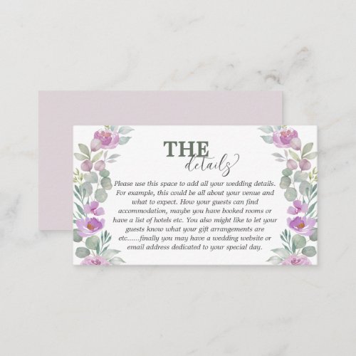 Rustic Eucalyptus Pink Wedding Details Enclosure Card