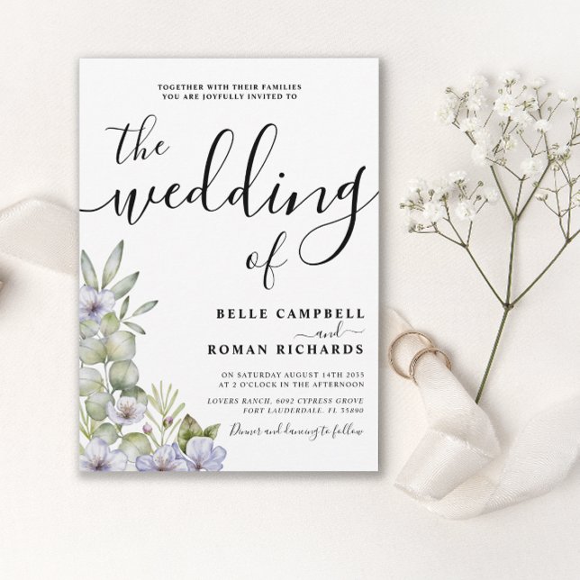 Rustic Eucalyptus & Purple Floral Wedding  Invitation (Creator Uploaded)