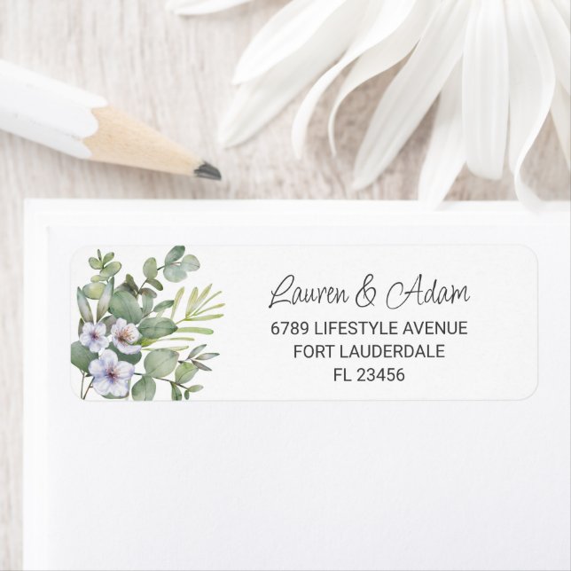 Rustic Eucalyptus & Purple Floral Wedding Label (Insitu)