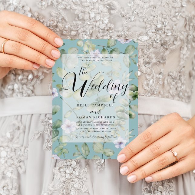 Rustic Eucalyptus Purple & Teal Floral Wedding   Invitation (Creator Uploaded)