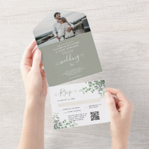 Rustic Eucalyptus QR Code RSVP Spring Wedding  All In One Invitation
