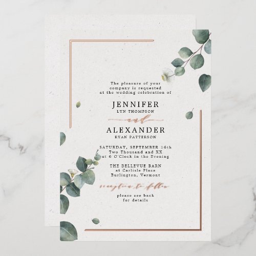 Rustic Eucalyptus & RSVP QR Code Wedding Rose Gold