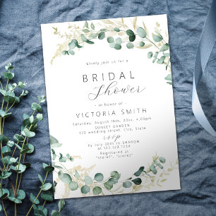 Rustic eucalyptus sage green boho bridal shower invitation