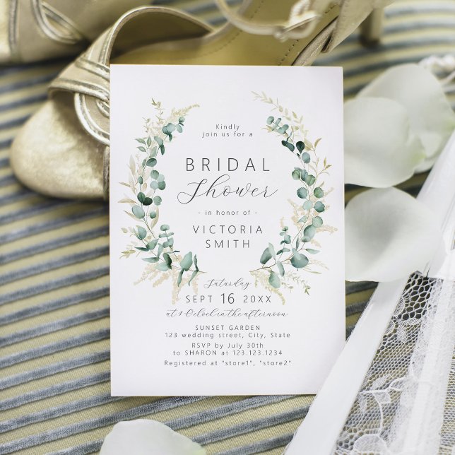 Rustic eucalyptus sage green boho bridal shower invitation (Creator Uploaded)