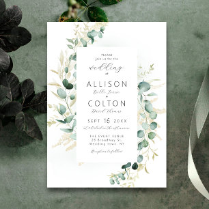 Rustic eucalyptus sage green boho wedding invitation
