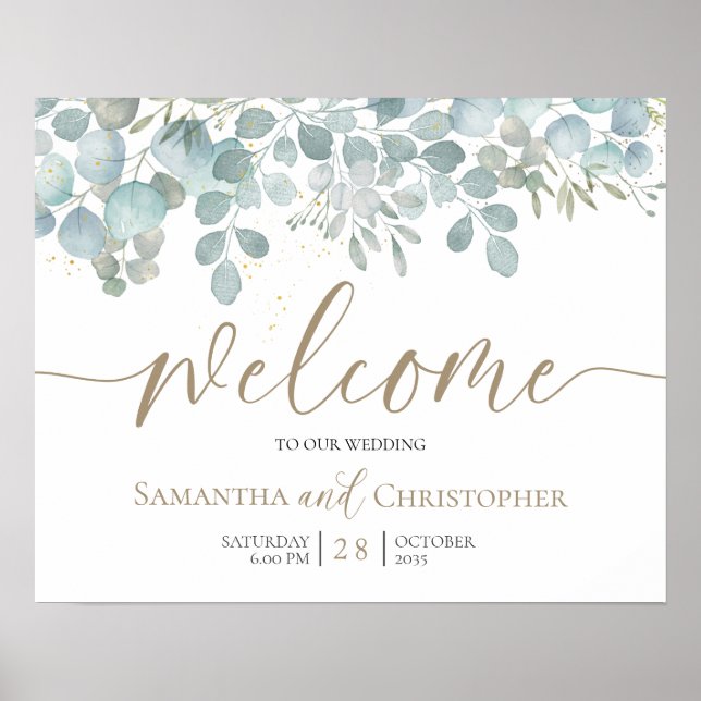 Rustic Eucalyptus Sage Green Gold Wedding Poster (Front)