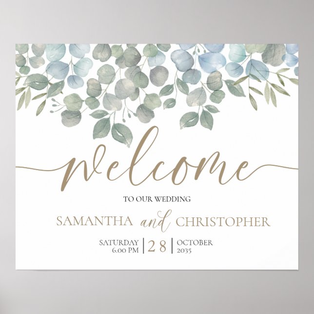 Rustic Eucalyptus Sage Green Gold Wedding Poster (Front)