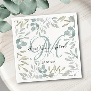 Rustic Eucalyptus Sage Green Watercolor Wedding Napkins