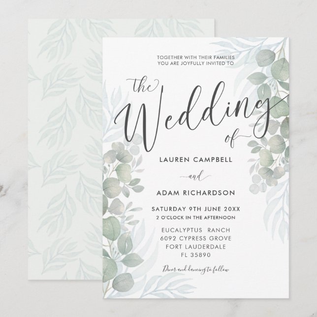 Rustic Eucalyptus Sage Green Wedding Invitation (Front/Back)