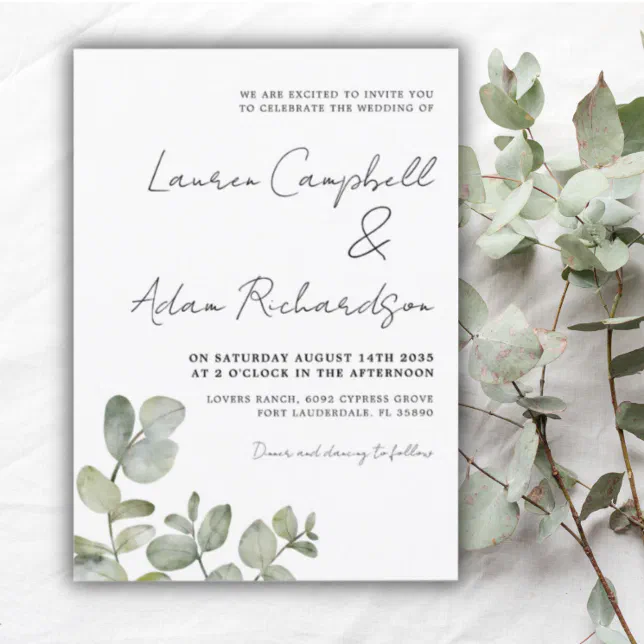 Rustic Eucalyptus Sage Green Wedding Invitation | Zazzle