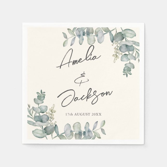 Rustic Eucalyptus Sage Green Wedding Napkins (Front)