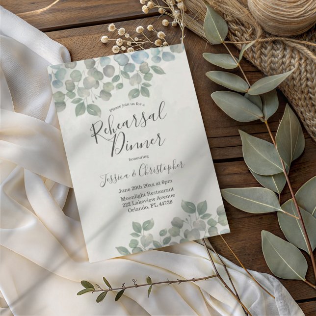 Rustic Eucalyptus Sage Green Wedding Rehearsal Invitation (Creator Uploaded)