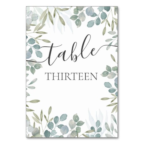 Rustic Eucalyptus Sage Green Wedding  Table Number