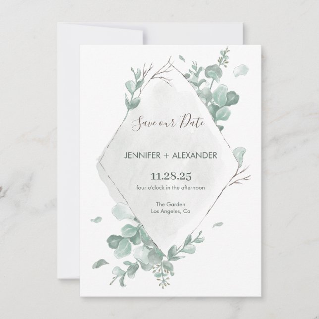 Rustic Eucalyptus Save The Date Card (Front)