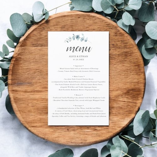 Rustic Eucalyptus Script Wedding Menu