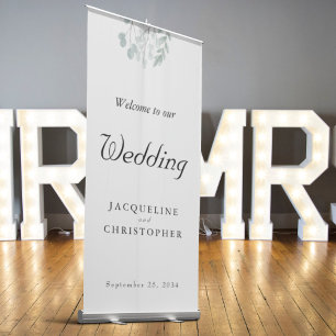 Rustic Eucalyptus Simple Floral Watercolor Wedding Retractable Banner