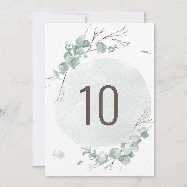 Rustic Eucalyptus Table Number Card (Front)
