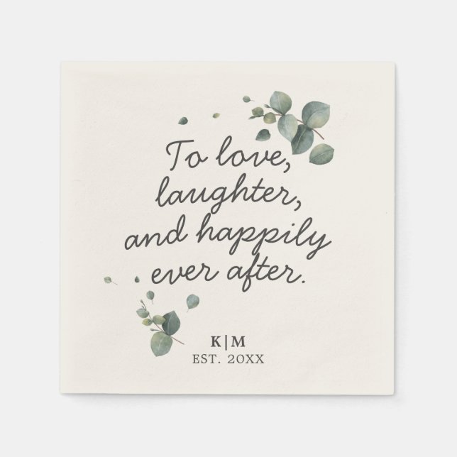 Rustic Eucalyptus To Love Laughter Quote Paper Napkins (Front)
