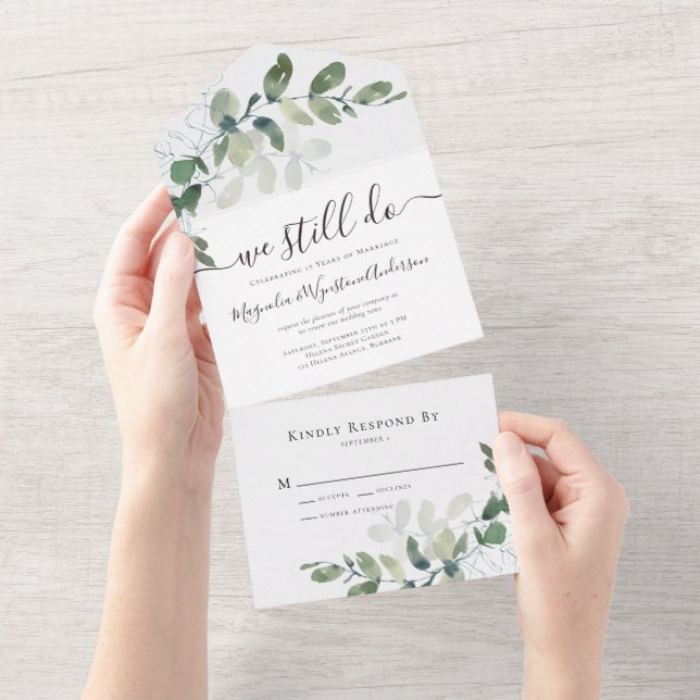 Rustic Eucalyptus Vow Renewal All In One Invitation (Tearaway)