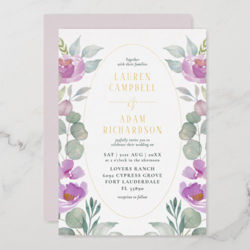 Rustic Eucalyptus Watercolor Blush Pink Wedding Foil Invitation