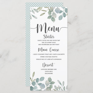 Rustic Eucalyptus watercolor green & White Wedding Menu