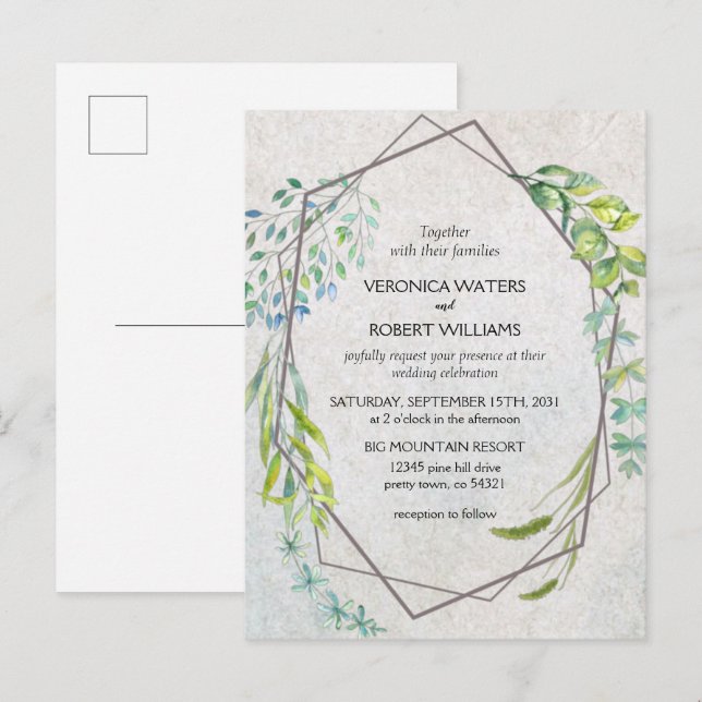 Rustic Eucalyptus Watercolor Greenery Wedding Invitation Postcard (Front/Back)