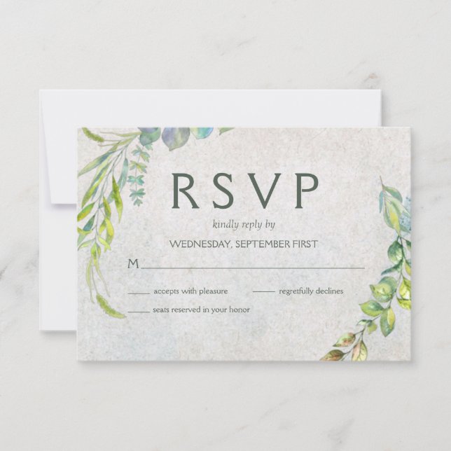 Rustic Eucalyptus Watercolor Greenery Wedding RSVP (Front)