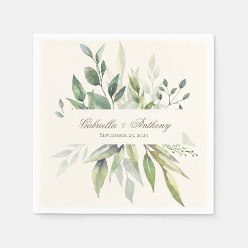 Rustic Eucalyptus Watercolor Neutral Wedding Napkins