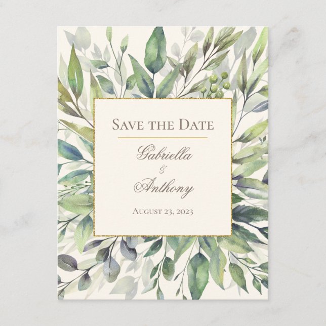 Rustic Eucalyptus Watercolor Save the Date (Front)