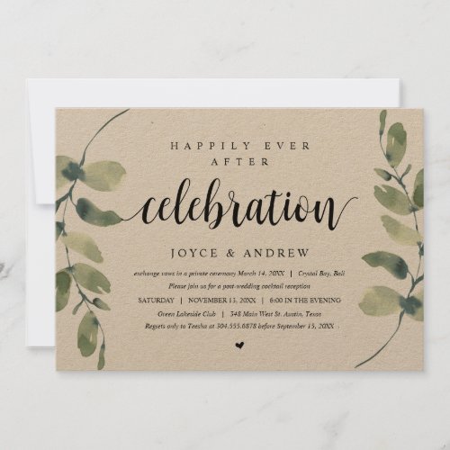 Rustic Eucalyptus Wedding Elopement Celebration I Invitation