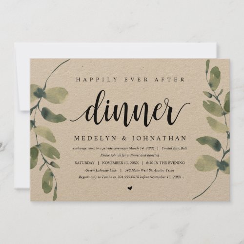 Rustic Eucalyptus Wedding Elopement Dinner Invita Invitation