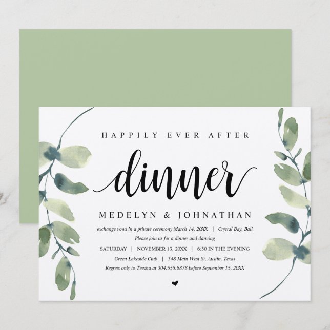 Rustic Eucalyptus, Wedding Elopement Dinner Invitation (Front/Back)