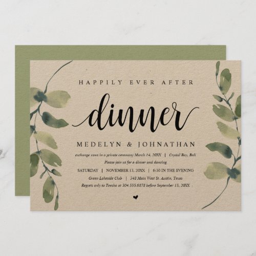 Rustic Eucalyptus Wedding Elopement Dinner Invitation