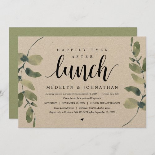 Rustic Eucalyptus Wedding Elopement Lunch Invitat Invitation