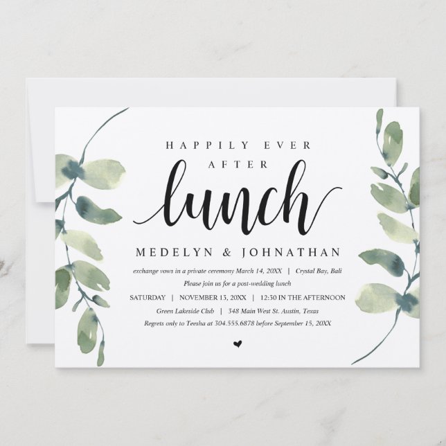Rustic Eucalyptus, Wedding Elopement Lunch Invitation (Front)