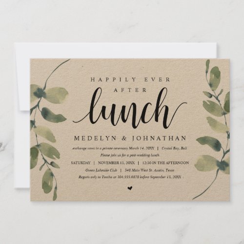 Rustic Eucalyptus Wedding Elopement Lunch Invitation