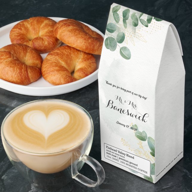 Rustic Eucalyptus Wedding Favor Gift Roasted Coffee (Breakfast)