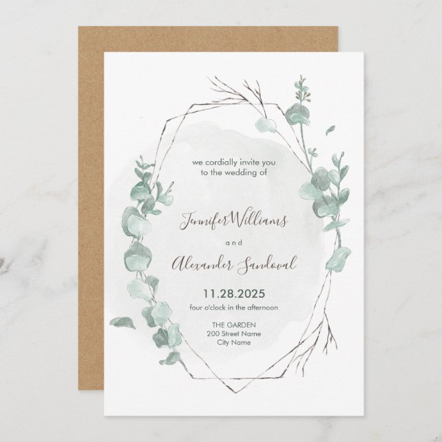 Rustic Eucalyptus Wedding Invitation (Front/Back)