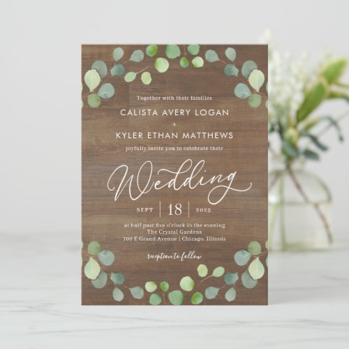Rustic Eucalyptus Wedding Invitation REU