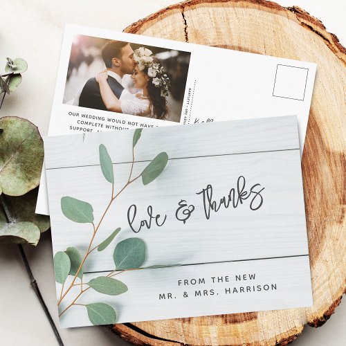 Rustic Eucalyptus Wedding Photo Thank You Postcard