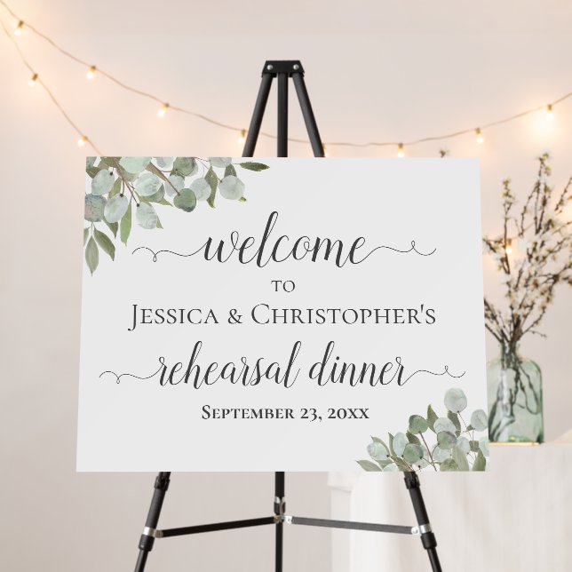 Rustic Eucalyptus Wedding Rehearsal Dinner Welcome Foam Board (In Situ (Stand))