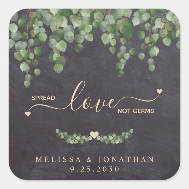 Rustic Eucalyptus Wedding Spread Love Not Germs  Square Sticker (Front)