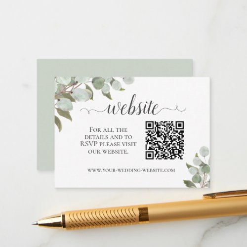Rustic Eucalyptus Wedding Website QR Code Enclosure Card