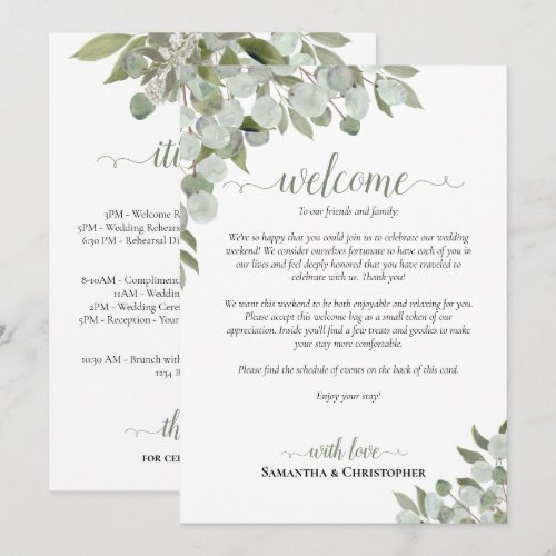 Rustic Eucalyptus Wedding Welcome & Itinerary Program